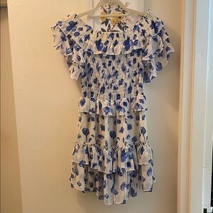 Misa Blue & White Floral Mini Dress